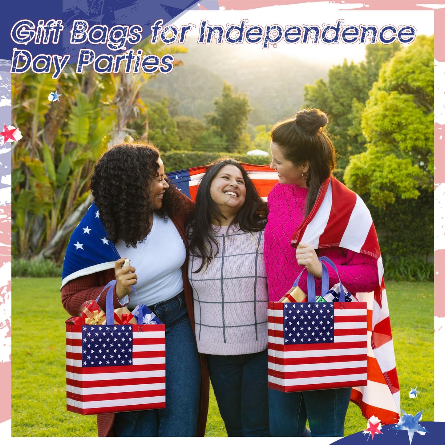 Abbylike 30 Pcs American Flag Gift Bag Large 4th of July Patriotic Shopping Bag with Stars and Stripes Reusable Non Woven Tote for Independence Day Birthday Party Supplies, 12.2 x 11.02 x 4.72 Inches