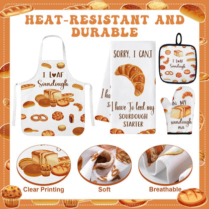 8 Pcs Mothers Day Sourdough Baking Gifts for Women Include Sourdough Bread Apron Towels Oven Mitt Pot Holder Aromatherapy Candle Socks Greeting Card for Bread Bakers Mom Sister Wife Aunt Lover