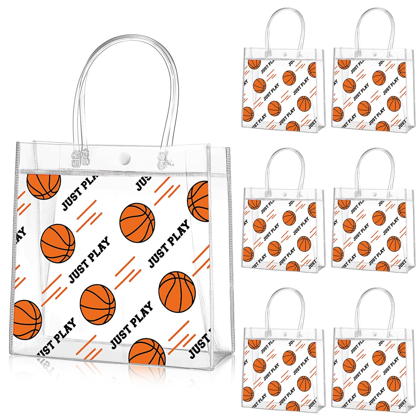 Aliceset 20 Pcs Basketball Clear Gift Bag with Handles Plastic Basketball Treat Plastic Sport Theme Favor Snack Bag for Team Game Rookie Year Birthday Decorations, 8 x 8 x 3.15 Inch