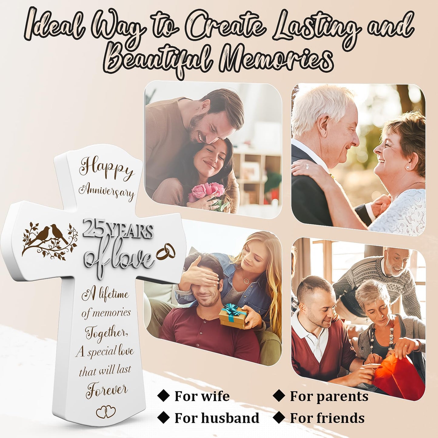 25th Anniversary Wedding Gifts for Wife Husband, Religious Cross Gifts for Women Men,25 Year Romantic Anniversary Marriage Gift for Her,Him,Couple,Parents,Friends,Wedding Anniversary Decorations