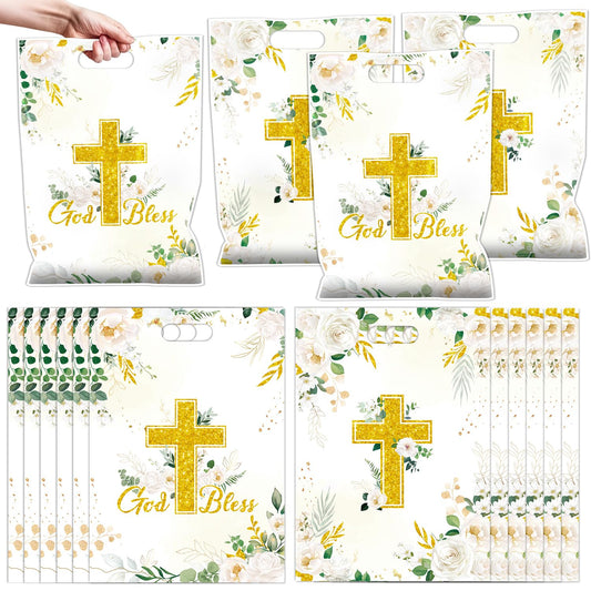 Falueqg Baptism Party Favor Bags - Bulk First Communion Favors for Guests Reusable Treat Bag, Baptism Party Goodie Suprise Pinata Bags for Candy Cookies Popcorn (50 Pcs)