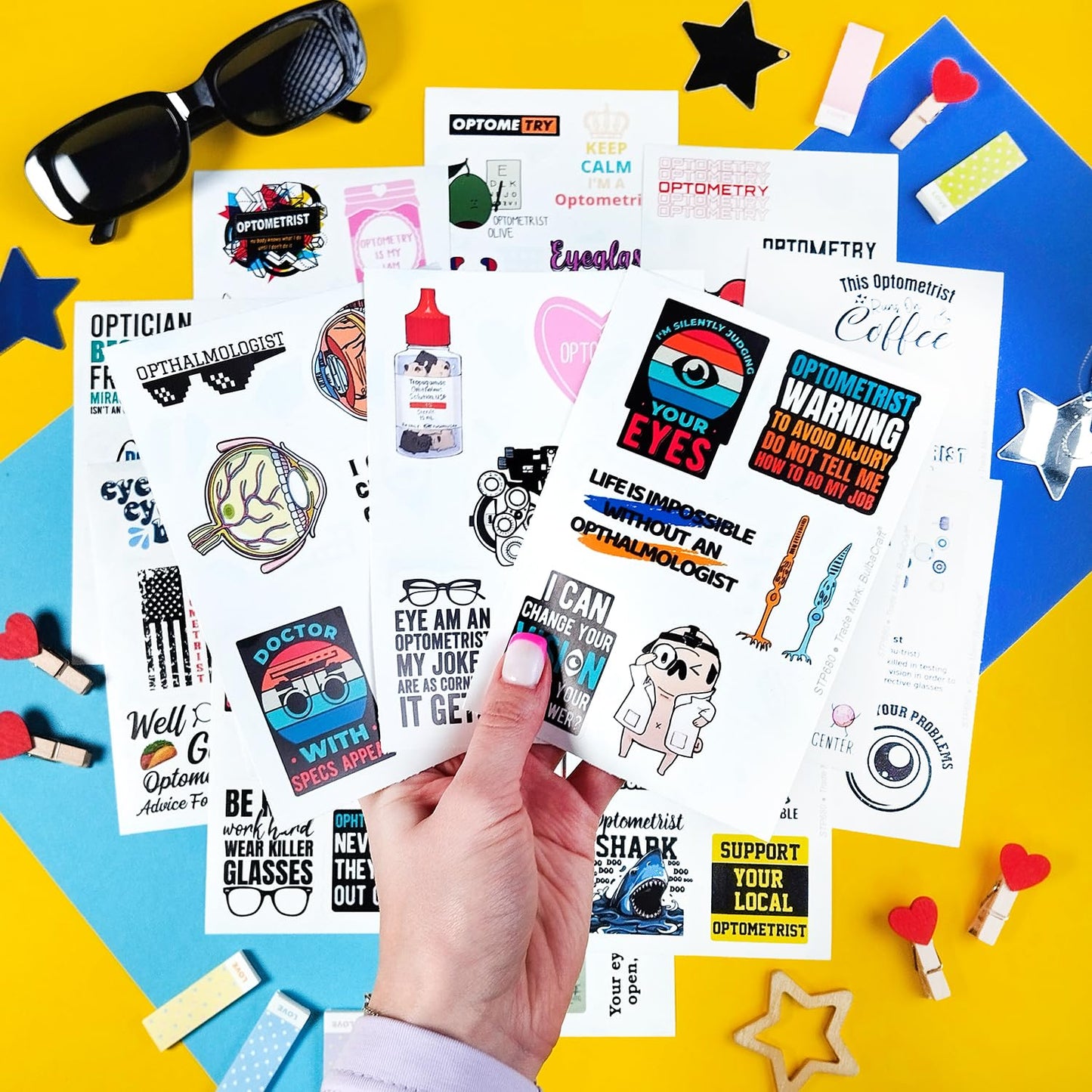 BulbaCraft 100Pcs Funny Eye Doctor Stickers, Optometrist Stickers, Funny Optometry Gifts for Women, Gifts for Women & Men