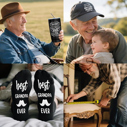 JTAMOHI 11 Pieces Grandpa Gifts, Best Grandpa Ever Gift with 20 Oz Tumbler Socks Baseball Cap Tape Measure Bracelet Wallet Card Keychain, Fathers Day Birthday Christmas Gift for Grandfather Granddad