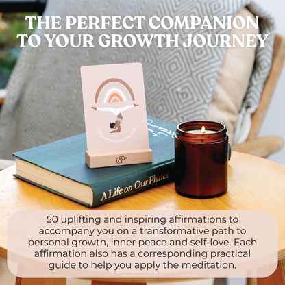 Daily Positive Affirmation Cards for Women - 50 Mindfulness Meditation Cards for Self Care in Tin Box with Wooden Stand - Motivational & Inspirational Gifts for Women, Best Friend, Sister