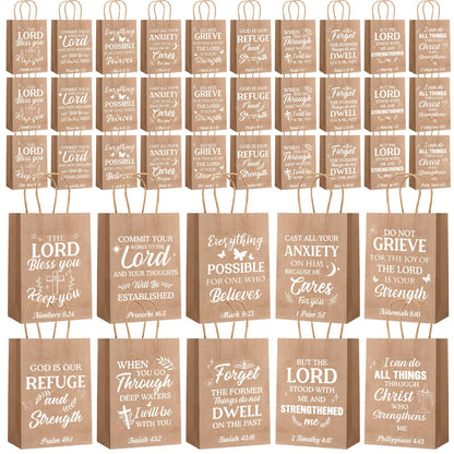 Chiisong 100 Pcs Christian Gift Bags, Fathers Day Religious Bible Verse Treat Bags with Handles Inspirational Church Scripture Bag for Women Wedding Baptism Birthday Party Favor(Kraft with White)