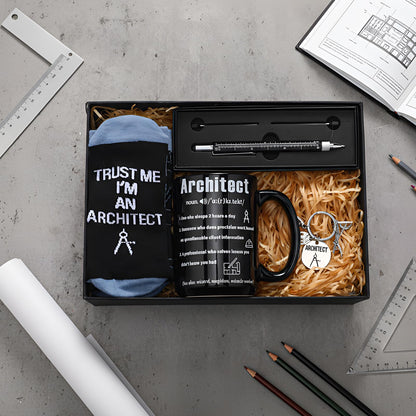 Panitay Architecture Gifts Set for Men 9 in 1 Multi Tool Pen 14 oz Architecture Coffee Mug Keychain Sock Gadget Birthday Retirement Christmas Gift for Father Mechanical Electrical