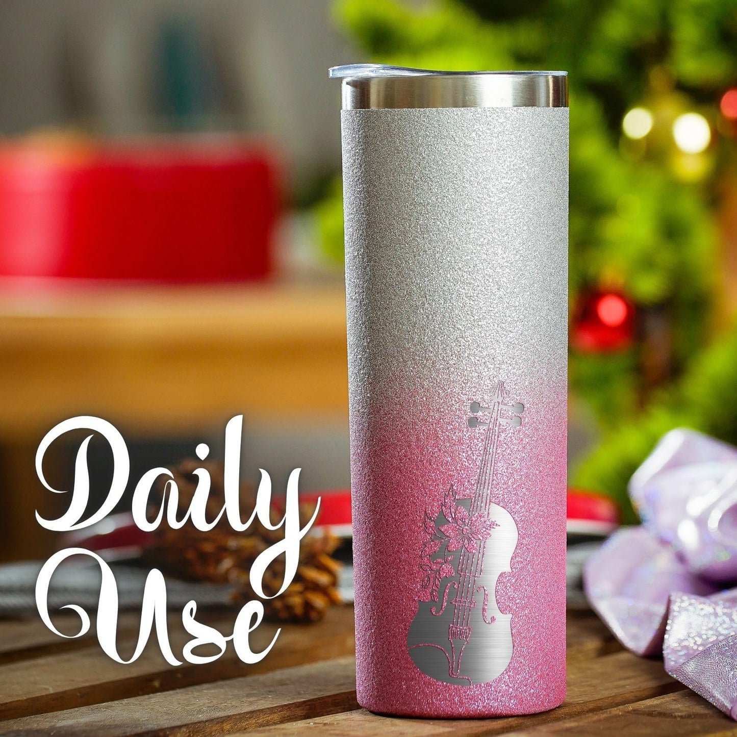 Onebttl Violin Gifts for Violinists & Women, 20oz Stainless Steel Violin Tumbler for All Ages, Double Wall Vacuum Insulated with Lid & Straw