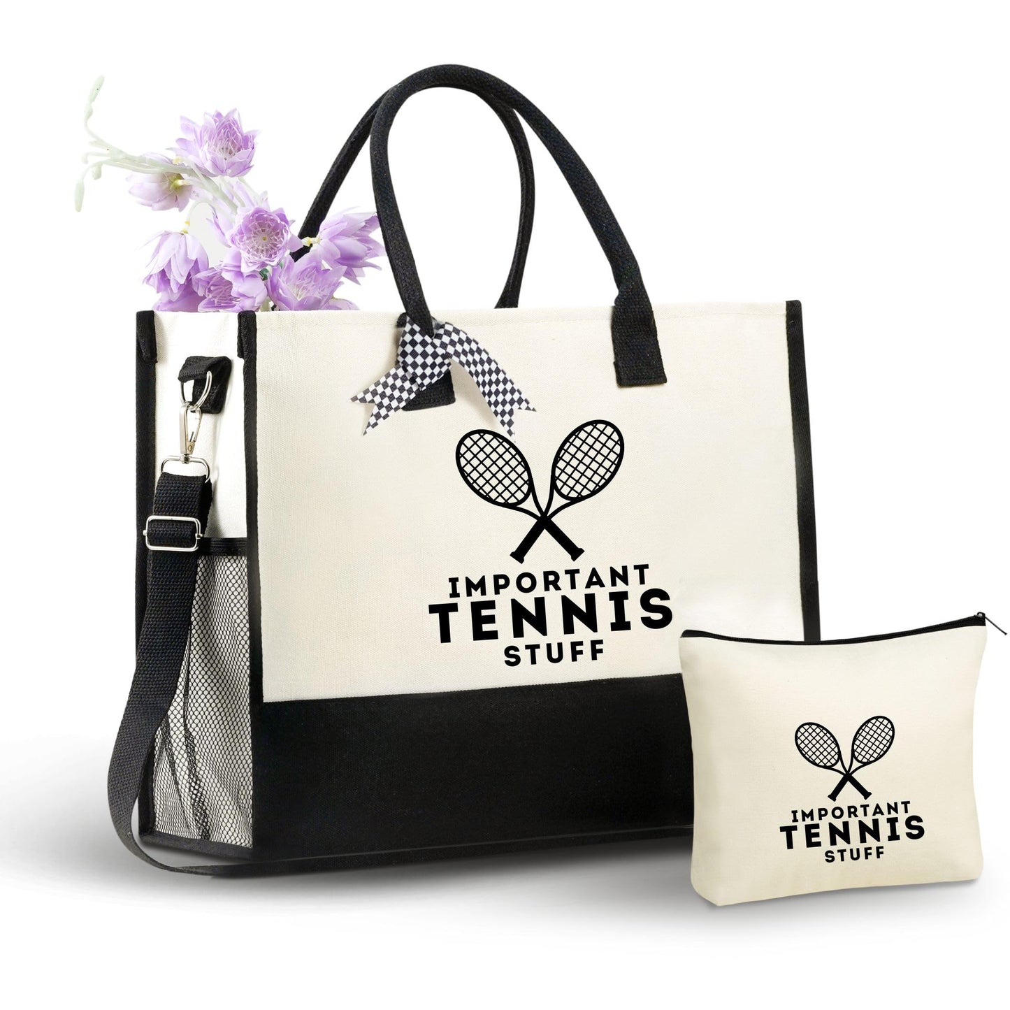 InnoBeta Tennis Gifts for Women Tote Bag with Zipper Shoulder Strap for Tennis Lovers Coaches Birthday Christmas