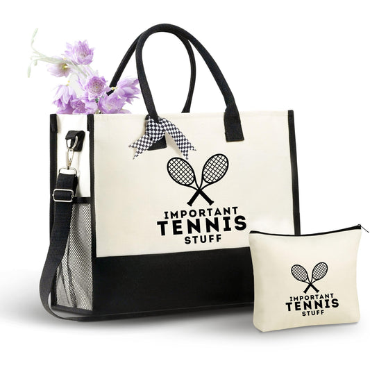 InnoBeta Tennis Gifts for Women Tote Bag with Zipper Shoulder Strap for Tennis Lovers Coaches Birthday Christmas