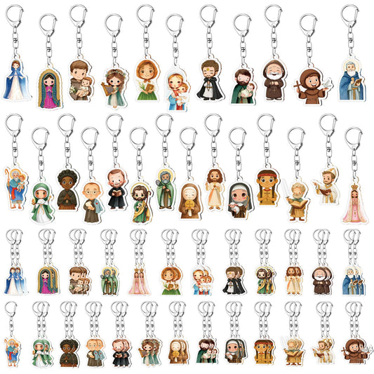 Landical Catholic Gifts Catholic Saints Keychain Acrylic Christian Keychain Religious Key Ring Gifts Jewelry for Women Men