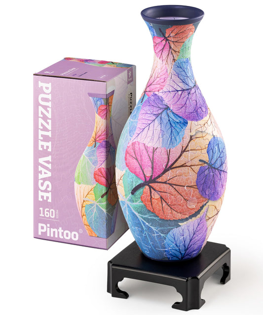Pintoo 3D Puzzle Vase Unique Flower Vase Made By 160 Curved Plastic Puzzle Pieces House Warming Gift for Flower Arrangements and Home Decoration, for Mom (Classic, Colorful Leaves)