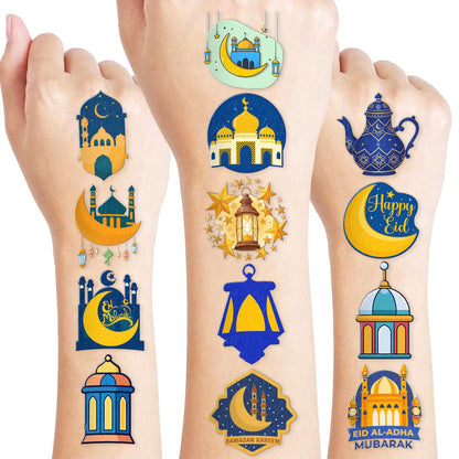 Cute Eid Mubarak Temporary Tattoos for Kids 60PCS 5 Sheets Ramadan Kareem Party Favors Birthday Decorations Classroom Prizes Holiday Gifts