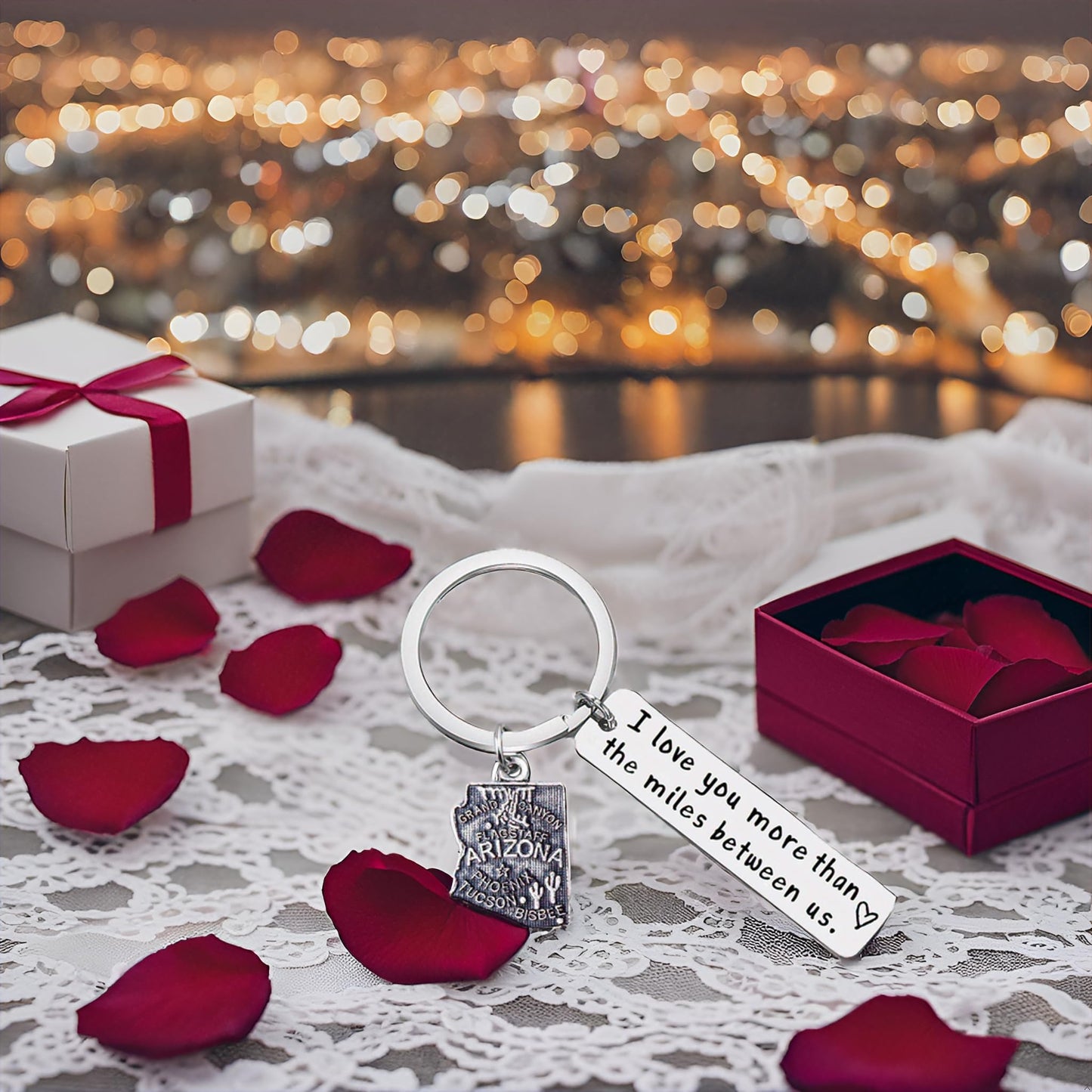 JJTZX I Love You More Than The Miles Between Us Long Distance Relationship State Map Keychain Going Away Gift Travel Gift
