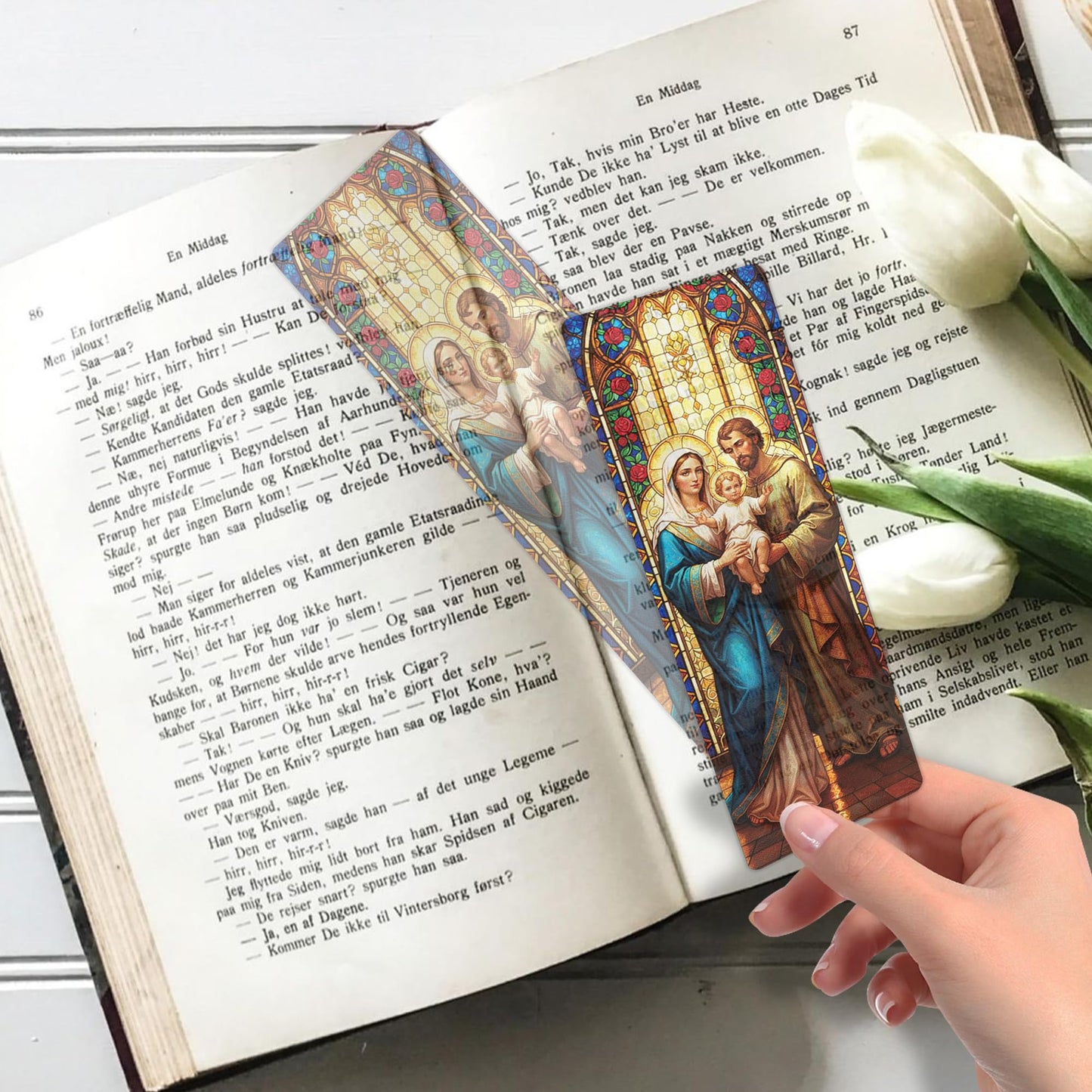 Catholic Stained Glass Bookmarks Set, 20 Transparent PVC Religious Bookmarks Featuring Saints and Virgin Mary Designs, Catholic Gifts for Women Men School and Office Supplies