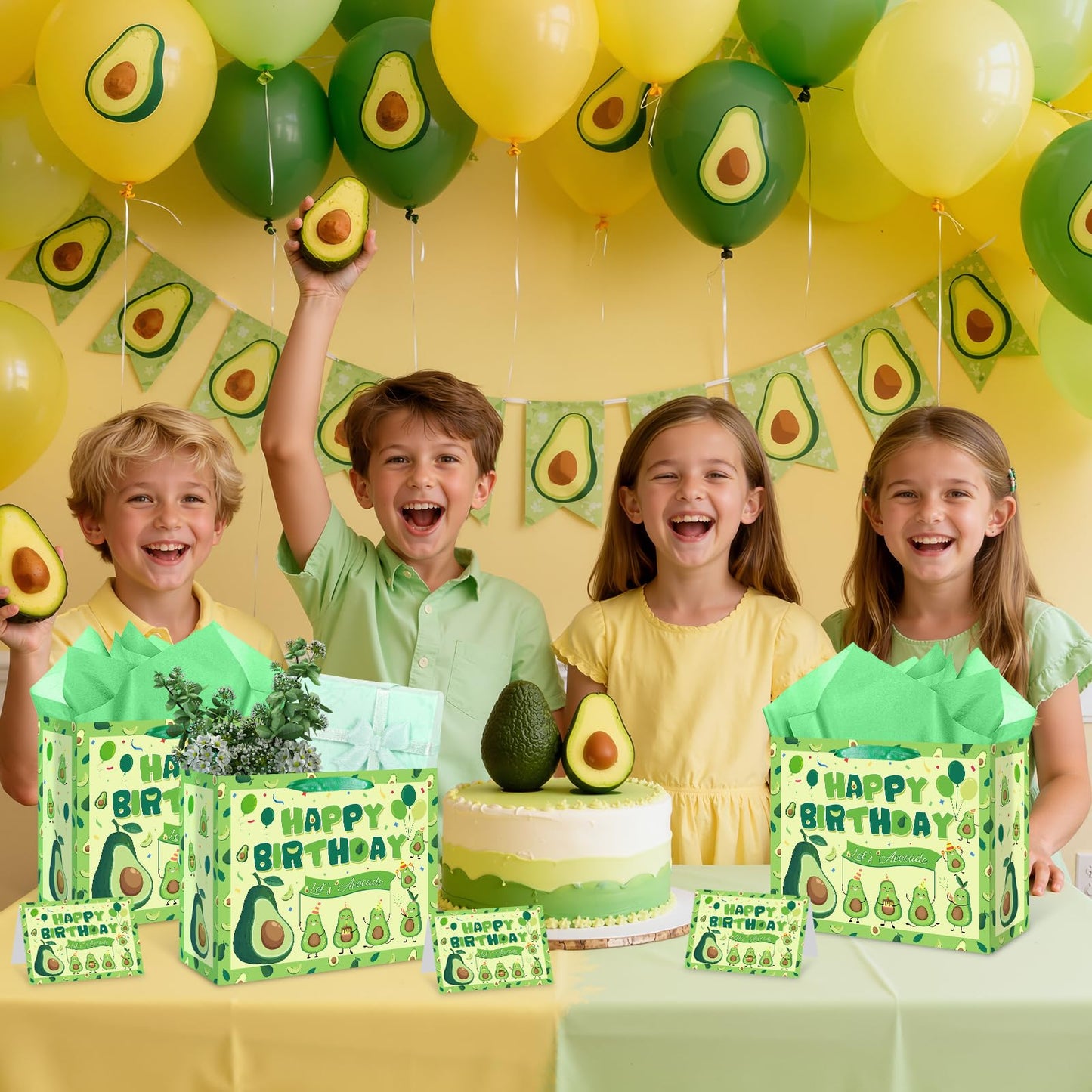 Yomaiha Avocado Birthday Gift Bag Fruit Avocado Gift Bag with Avocado Birthday Wrapping Paper and Card for Avocado Fruit Decorations Birthday Party Supplies