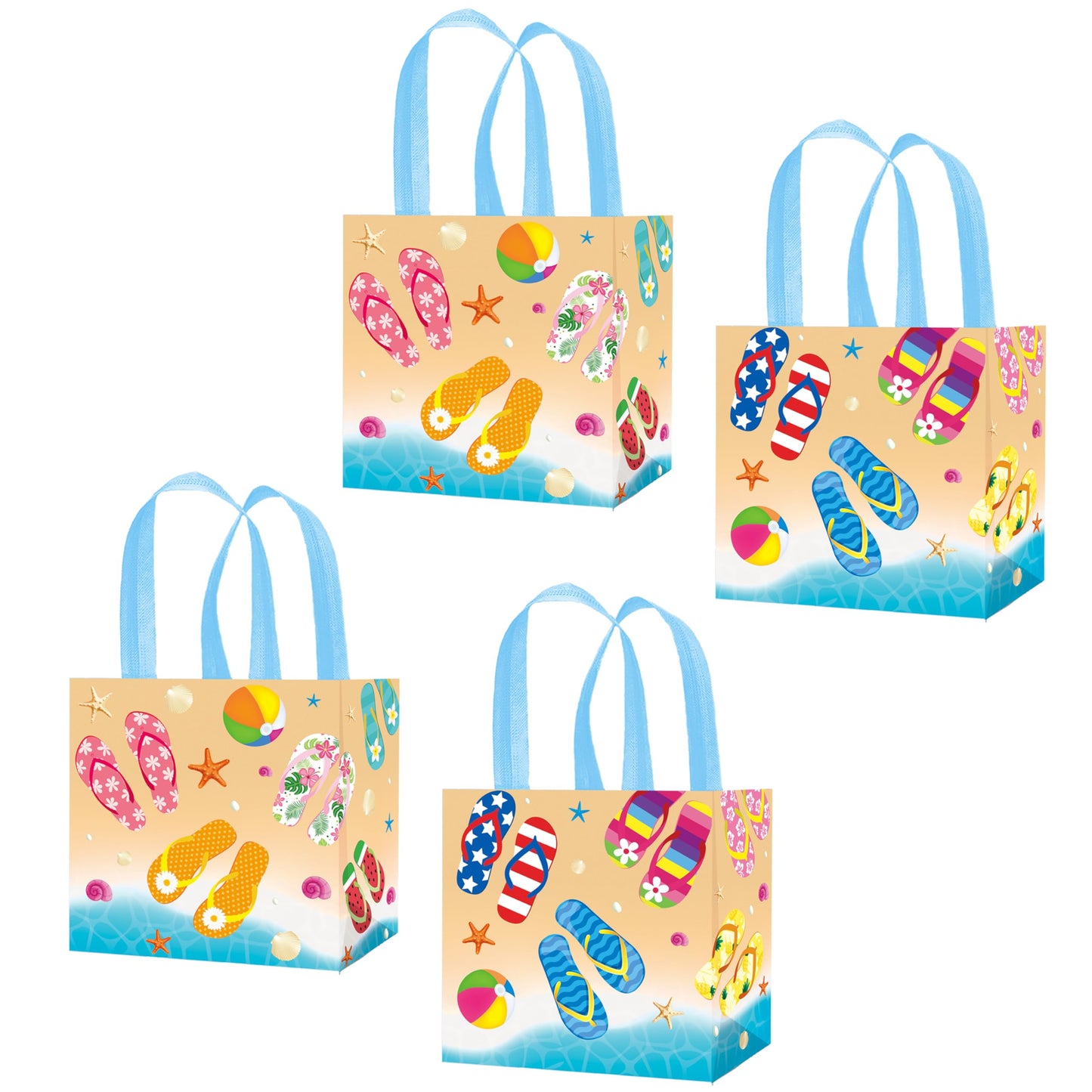 C L cooper life 12pcs Beach Flip-Flop Gift Treat Bags with Handles Summer Party Grocery Shopping Bags Flip-flop Beach Ball Theme Non-Woven Bag for Hello Summer Birthday Party Supplies
