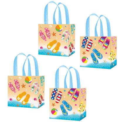 C L cooper life 12pcs Beach Flip-Flop Gift Treat Bags with Handles Summer Party Grocery Shopping Bags Flip-flop Beach Ball Theme Non-Woven Bag for Hello Summer Birthday Party Supplies
