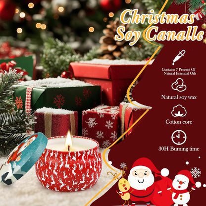 Christmas Candle Gift Set for Women, 4 Pack Long Lasting Soy Wax Candles with Lavender, Cookie, Fir & Cinnamon Apple Scents, Aromatherapy Candles for Home, Perfect Holiday Gifts