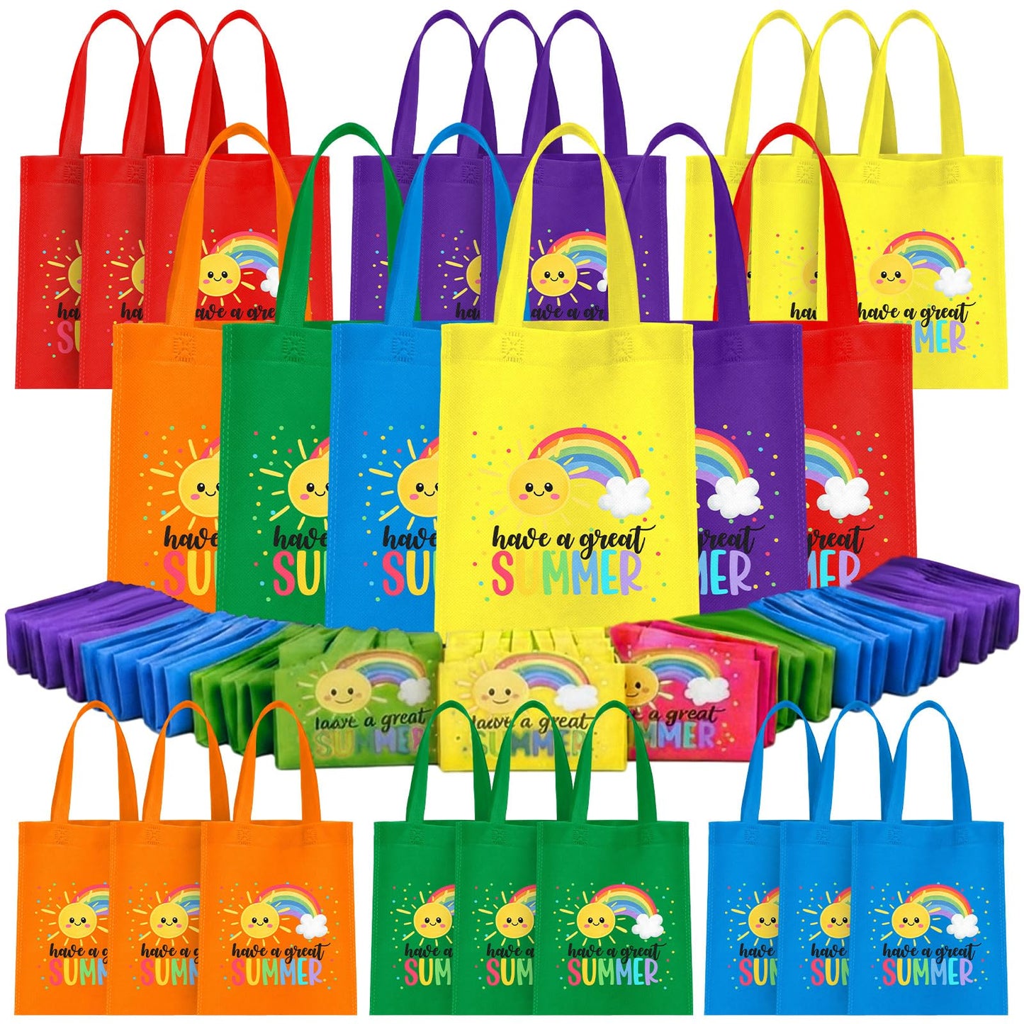 Dansydaisy End of the Year Gift Bags for Students Bulk Rainbow Non Woven Tote Bags Party Favor Bag with Handles for Sunday School Gift Teacher Appreciation Graduation Party Supplies