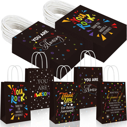 50 Pcs Thank You Gift Bags Team Employee Appreciation Gifts Bulk, Motivational Inspirational Paper Goodie Bags for Coworker Teacher Nurse Colleague Holiday Party Favor Supplies (Confetti Streamers)