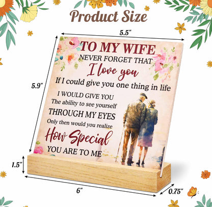 Romantic Gift for Wife Plaque with Wooden Stand, Love Quote Sign for Wife, Anniversary Birthday Valentine’s Day Christmas Gift for Her Decor