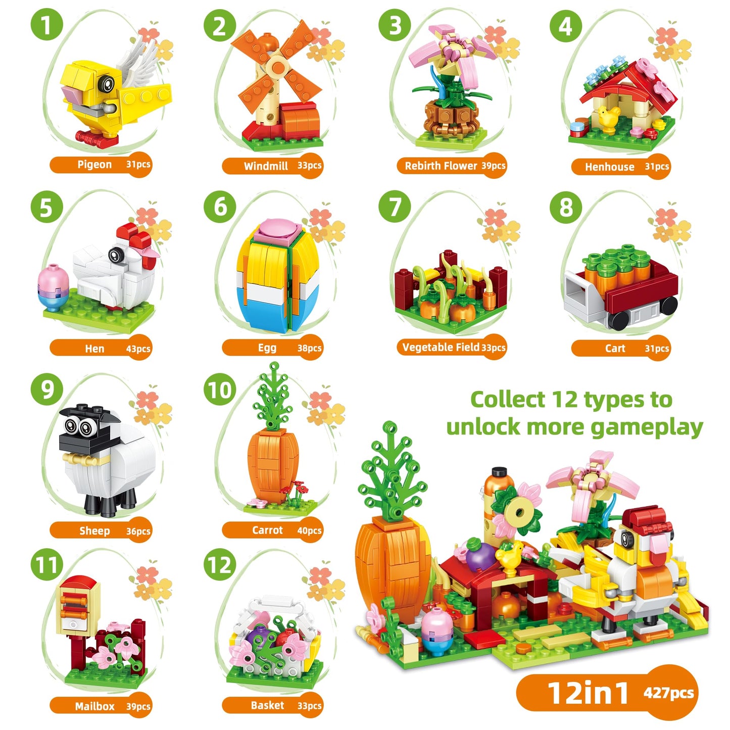 Sawaruita 12-Pack Easter Egg Filler Building Blocks Mini Toys for Kids - Easter Basket Stuffers Gifts for Boys Girls Teens