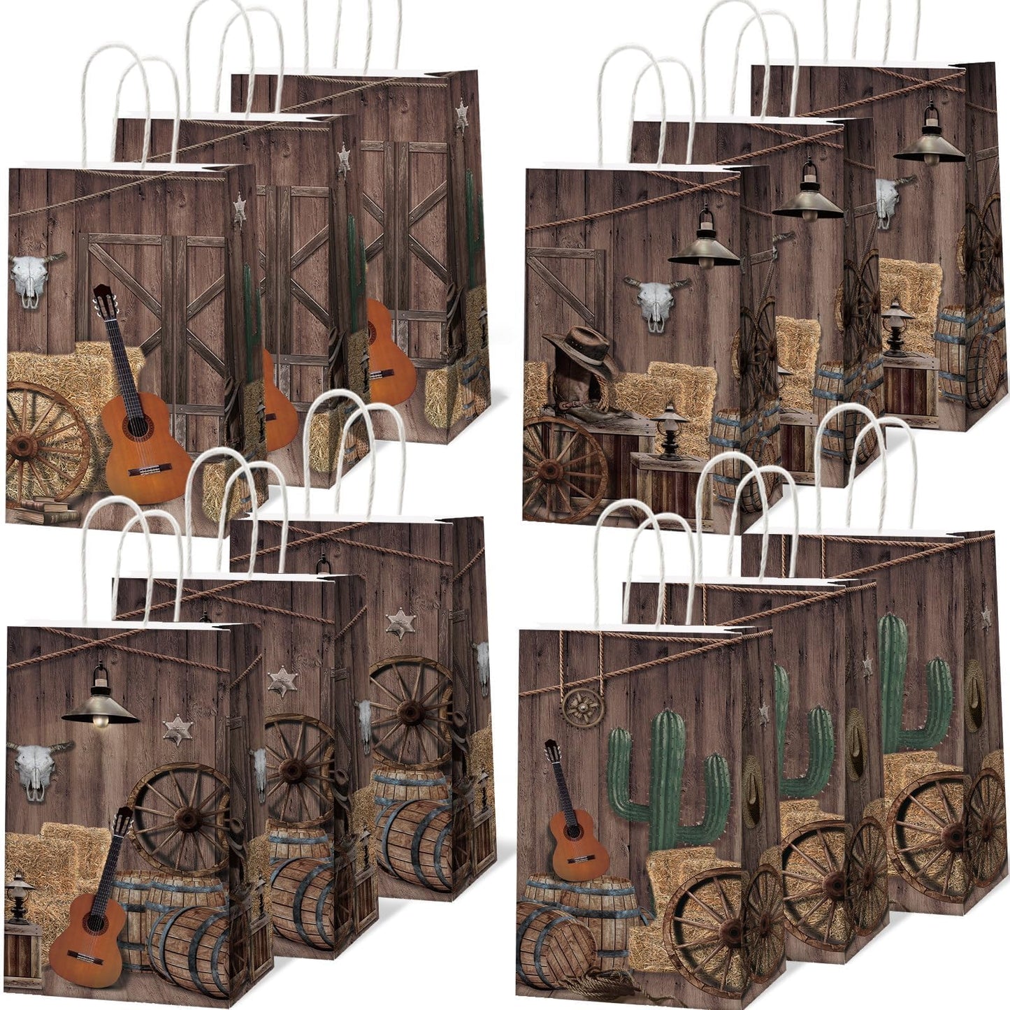 12 PCS Cowboy Party Favor Bags Western Paper Gift Goodie Candy Treat Bags Bulk with Handle Wild West Rodeo Birthday Party Decorations for Cowgirl Kids Boys Baby Shower Bachelorette Supplies Favors
