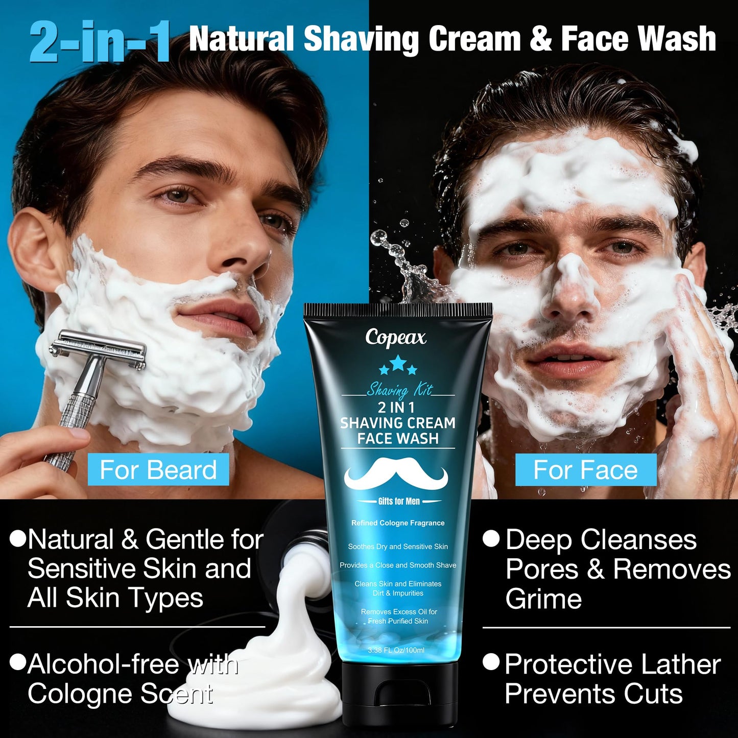 Shaving Kit for Men,Mens Shaving Kit w/Natural Cologne Shaving Cream,Balm,Bowl,Tumbler Cup,Mens Self Care & Grooming Valentines Fathers Day Birthday Gifts for Men Dad Him Boyfriend Christmas Gift Set