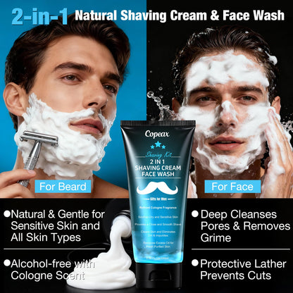Shaving Kit for Men,Mens Shaving Kit w/Natural Cologne Shaving Cream,Balm,Bowl,Tumbler Cup,Mens Self Care & Grooming Valentines Fathers Day Birthday Gifts for Men Dad Him Boyfriend Christmas Gift Set