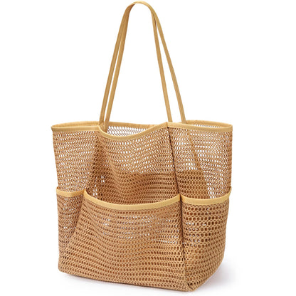 KPX Beach Bag with Mini Pocket, Summer Beach Tote Bags for Women Large Foldable Mesh Swimming Pool Travel Bags - Sandproof