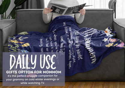 InnoBeta Mommom Gifts, Grandma Gifts for Mommom, Flannel Throw Blankets on Mother's Day, Christmas, Birthday, 50" x 65", Blue Flowers
