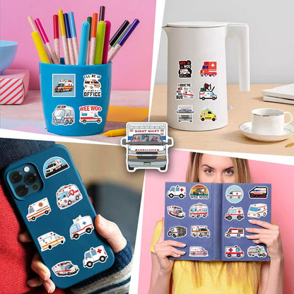 55 PCS Ambulance Stickers,Funny EMS Stickers,Paramedic MedicalStickers,Ambulance Decorations,Vinyl Decals for Water Bottle Laptop Scrapbooking Luggage Phone (White)