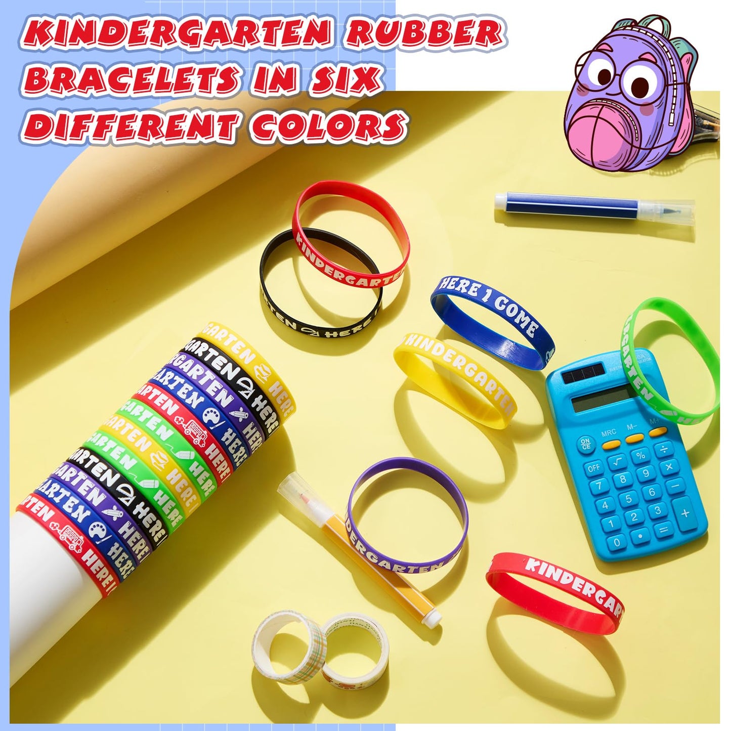 Simgoing 120 Pcs Kindergarten Rubber Bracelets Kindergarten Themed Silicone Wristbands Back to School Party Favors Classroom Decor Supplies Exchange Gifts