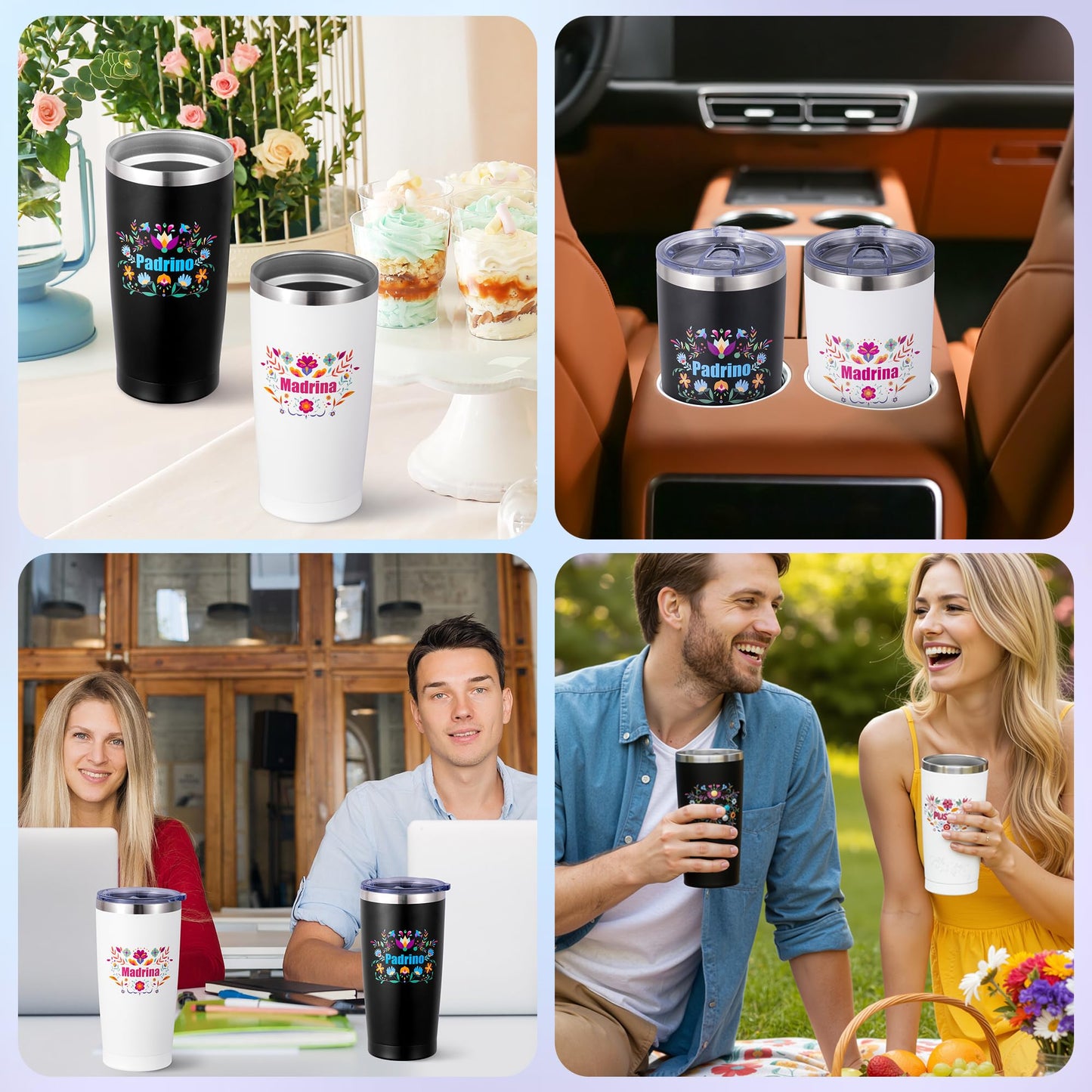 R HORSE Godparents Proposal Gift - Padrinos Madrina Proposal Gift 20oz Stainless Steel Insulated Tumbler Set with Keychain & Card, Christmas Baptism Birthday Gifts for Godmother Godfather In Spanish