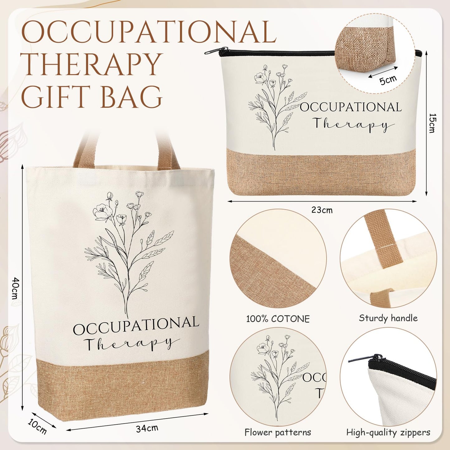 Suclain 7 Pcs Occupational Therapy Appreciation Gifts, Occupational Therapy Makeup Bag, Canvas Bag, Ceramic Mug, Spiral Notebook, Ballpoint Pen, Keychain, Appreciation Card for Women Office Gift