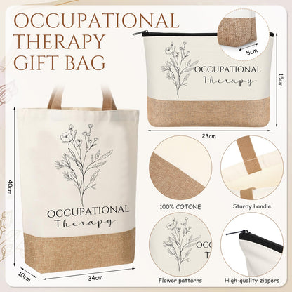Suclain 7 Pcs Occupational Therapy Appreciation Gifts, Occupational Therapy Makeup Bag, Canvas Bag, Ceramic Mug, Spiral Notebook, Ballpoint Pen, Keychain, Appreciation Card for Women Office Gift