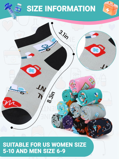Newcotte 10 Pairs Medical Assistant Socks for Women Men Nurse Week Gifts Funny Cotton Ankle Socks for Medical Assistant Ma Healthcare Worker Cna Nurse Week Party Favors