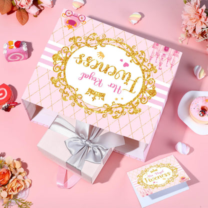 Princess Gift Bags Pink Happy 5th Birthday Party Favors Bag Princess Birthday Party Decorations with Wrapping Tissue Paper and Greeting Card for 5 Year Old Girls Kids Baby Shower Party Supplies Decor