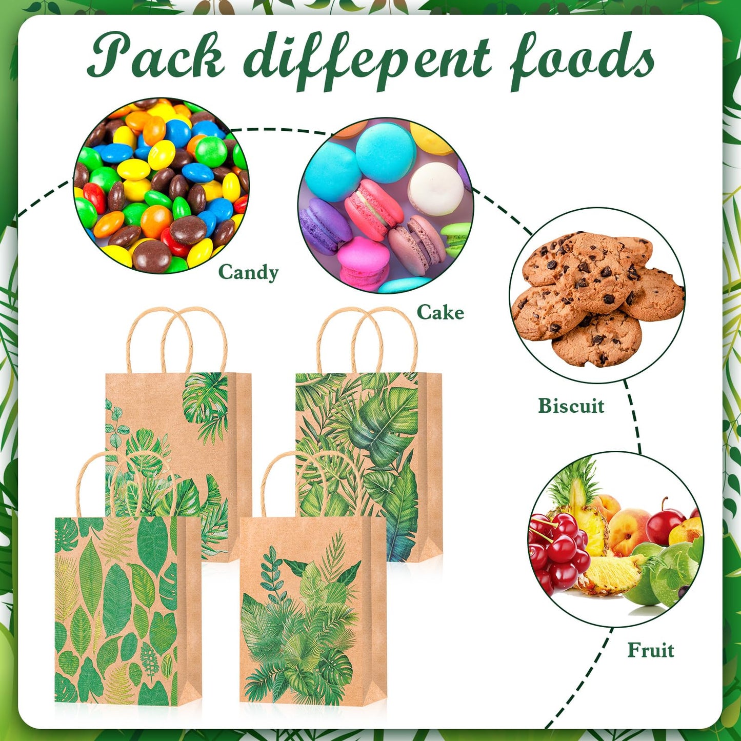 HOWAF 12pcs Summer Tropical Palm Leaves Gift Bags, Tropical Leaf Candy Goody Bag for Hawaii Summer Aloha Tiki Luau Supplies, Green Monstera Leaf Paper Bags for Baby Shower Bachelorette Party