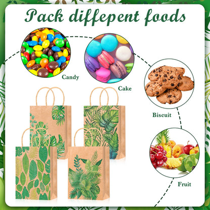 HOWAF 12pcs Summer Tropical Palm Leaves Gift Bags, Tropical Leaf Candy Goody Bag for Hawaii Summer Aloha Tiki Luau Supplies, Green Monstera Leaf Paper Bags for Baby Shower Bachelorette Party