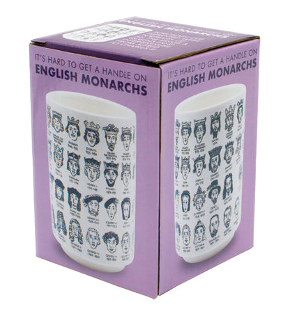 The Unemployed Philosophers Guild It's Hard to Get a Handle on English Monarchs - Porcelain Tea Cup Imprinted with Kings and Queens of England, Comes in a Fun Box, 9 oz