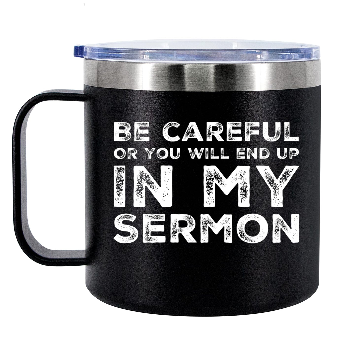 Panvola Be Careful Or You'll End Up In My Sermon Insulated Coffee Mug 14oz With Handle And Lid Pastor Gifts Minister Sarcastic 304 Stainless Steel Vacuum Insulated Tumbler Camping Travel Cup