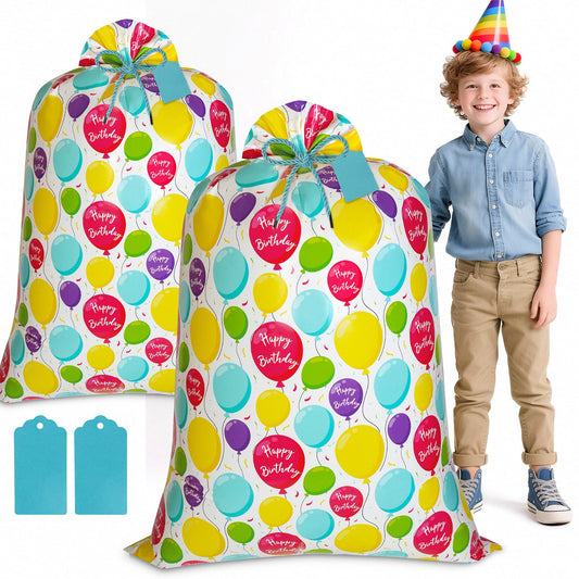 Childom 2 Pcs Jumbo Gift Bags,Extra Large Birthday Gift Bag for Huge Gifts,37" x 57",Large Plastic Gifts Bags with Tags Ropes for Giant,Bulk,Holiday Presents,Party Supplies,Happy Birthday Decorations