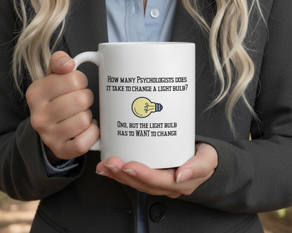 Casitika Psychology Gifts. 11 oz White Ceramic Psychologist Coffee Mug. Funny Psychiatrist or Psychologists Light Bulb Joke.