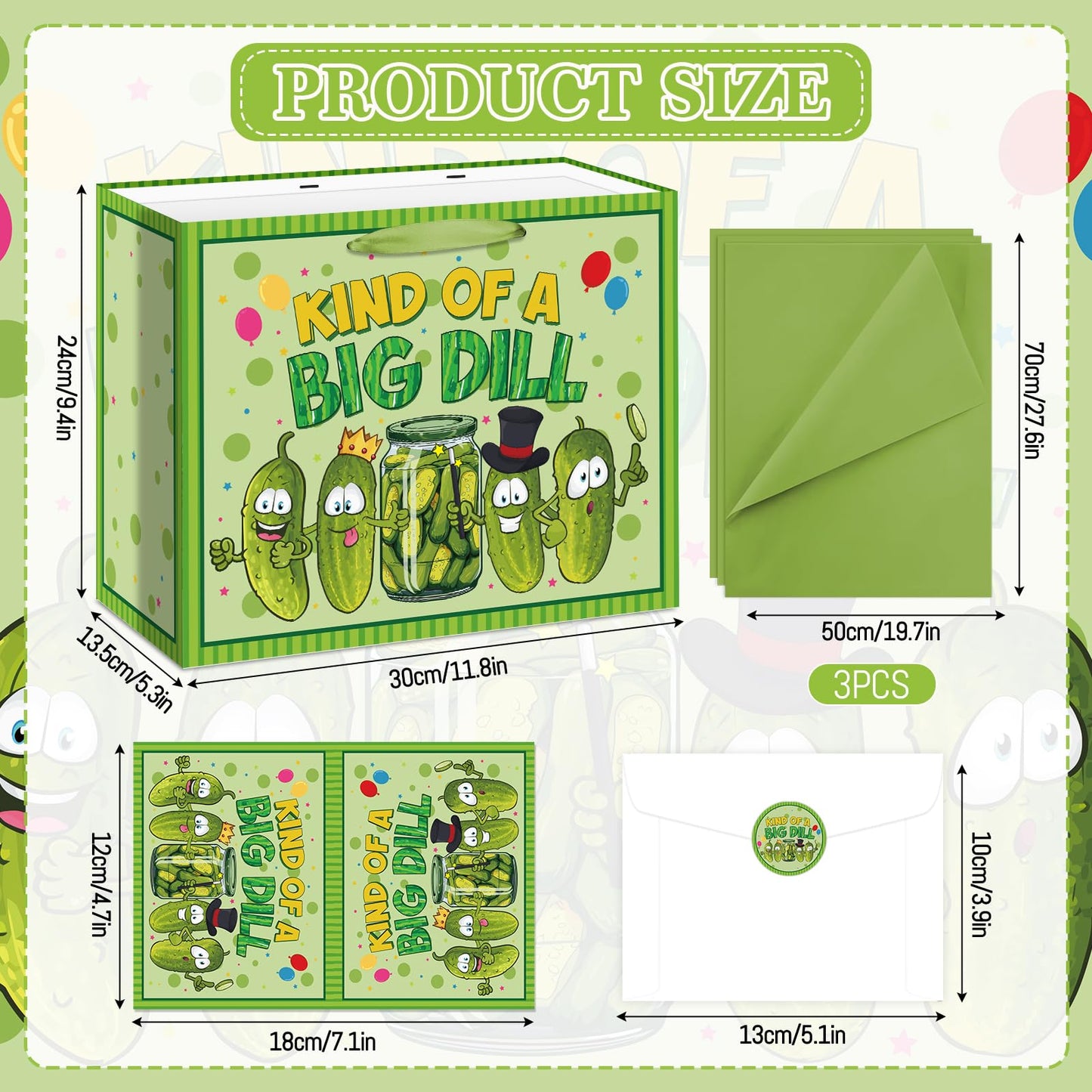 Allparty Funny Pickle Gift Bag Cute Pickle Birthday Bag with Wrapping Paper Card Sticker Envelope Fruit Vegetable Cucumber Party Goodies Favors Bags for Boys Girls Baby Shower Gifts Wrap