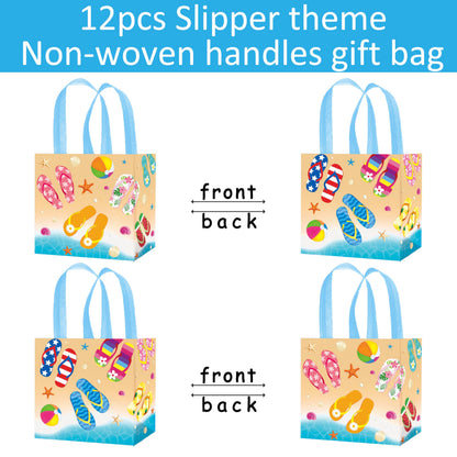 C L cooper life 12pcs Beach Flip-Flop Gift Treat Bags with Handles Summer Party Grocery Shopping Bags Flip-flop Beach Ball Theme Non-Woven Bag for Hello Summer Birthday Party Supplies