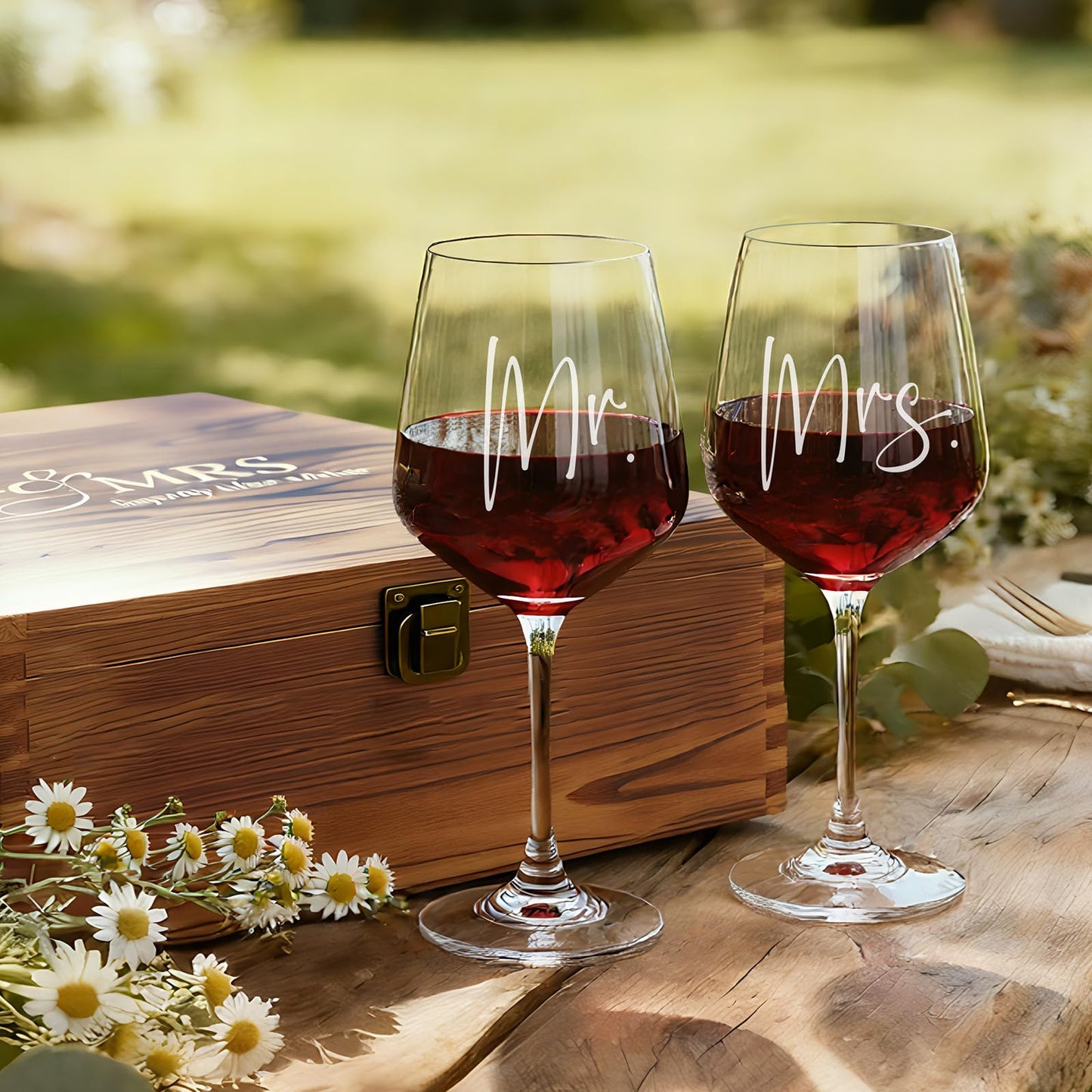 AW BRIDAL Mr and Mrs Wine Glasses Wedding Gifts for Couples 2026, Engagement Gift for Newly Engaged Couple, Bridal Shower and Bachelorette Gifts for Bride, Wine Opener Stopper and Wooden Keepsake Box