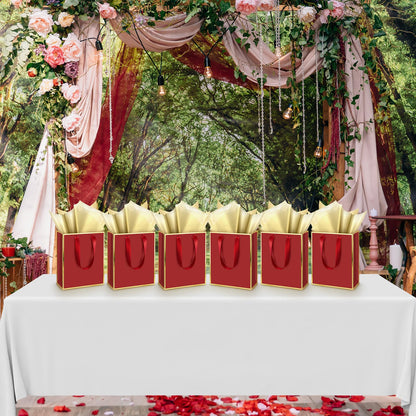 Yeaqee 50 Pack Metallic Gift Bags with Handle and Tissue Paper Gold Foil Thank You Bag for Graduation Wedding Groomsmen Bridal Baby Shower Gifts Holiday Party Favors 9x7x3.15'' (Burgundy Gold)