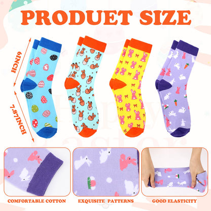 4 Pairs Easter Gifts for Men Funny Easter Rabbit Socks for Adult Egg Print Crew Socks Knit Unisex Novelty Spring Basket Stuffers Gifts
