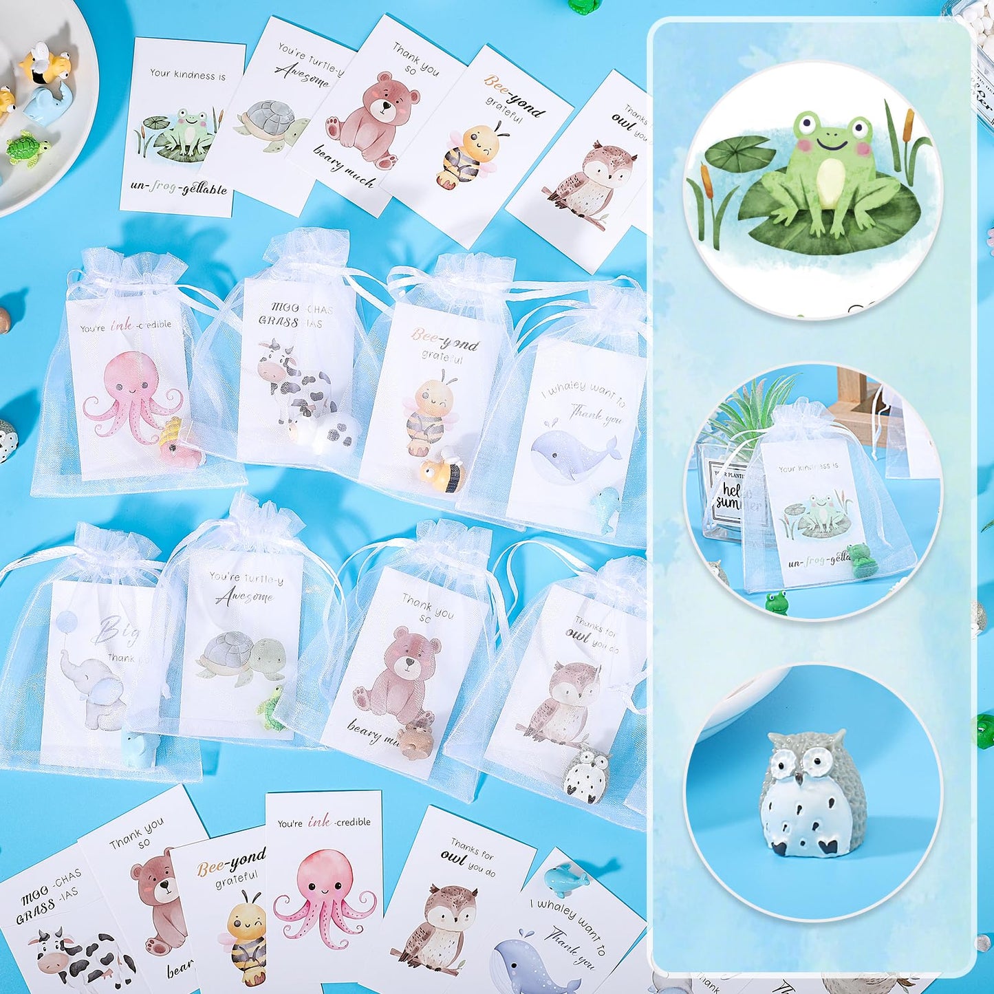 BESARME 50 Set Employee Appreciation Gifts Bulk, Appreciation Gifts for Coworkers Staff Thank You Gift Resin Animal Gift Set with Inspirational Note Cards